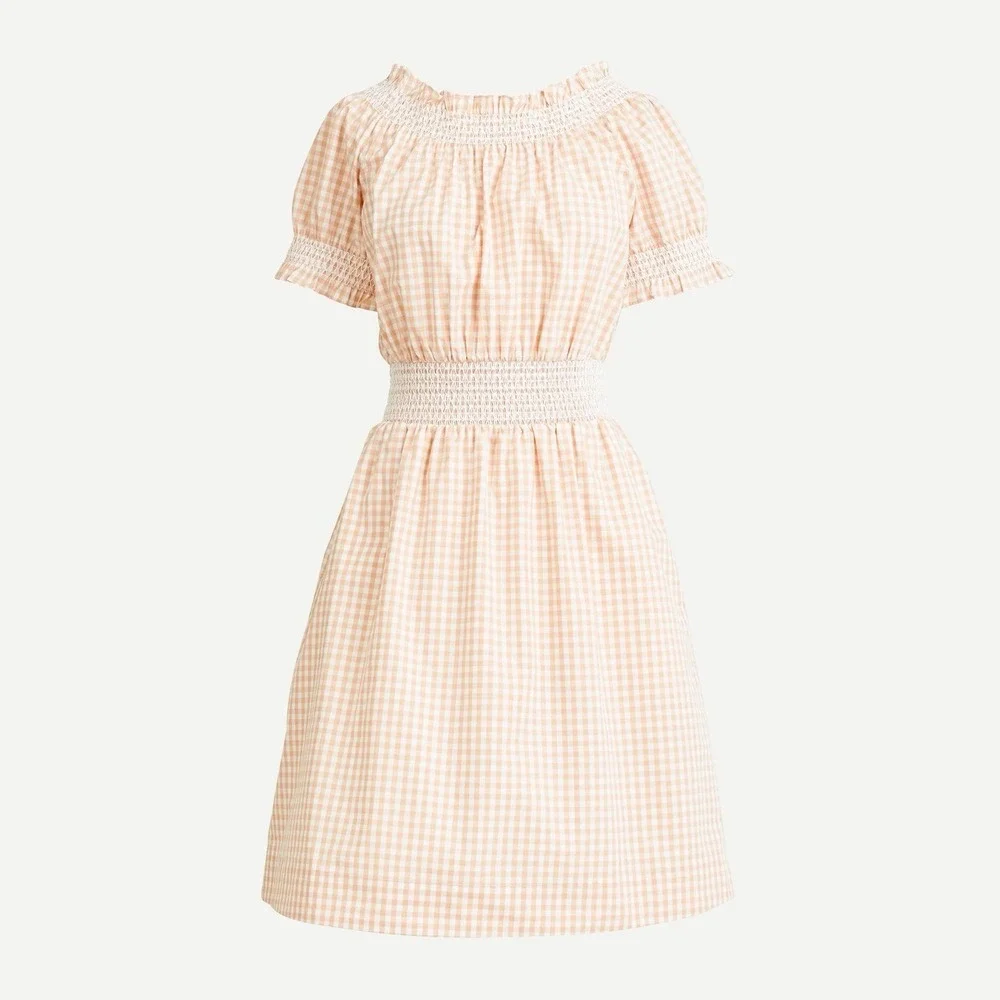 J. Crew Pink Gingham Plaid Fit Flare Poplin Dress Women's Small Summer